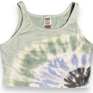 NWT Victoria’s Secret PINK Turquoise Tie Dye Cropped Tank Top Shelf Bra- XXL
